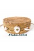Round ata rattan women bag with white leather strap
